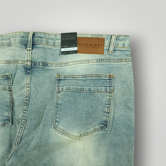 M Society Jeans 42x32 Mens Skinny Distressed Painted Art to Wear Light Mud Wash - Picture 12 of 13